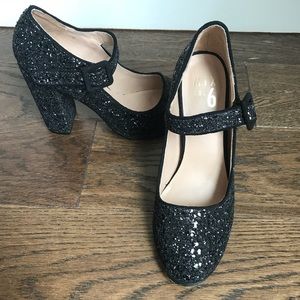 Mix No. 6 Metallic Black Glitter Heels with Buckle